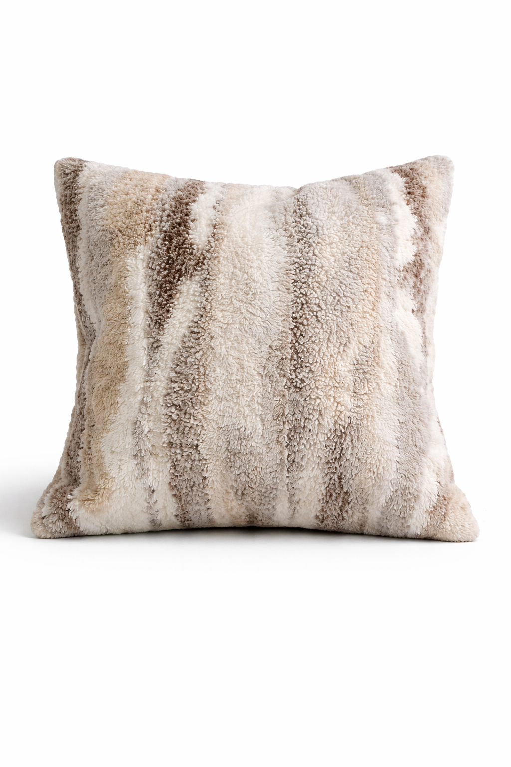 Beige faux shearling cushion with soft striped texture
