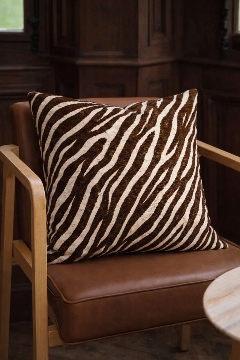 Brown and cream zebra print cushion